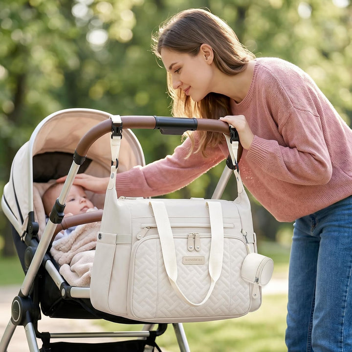 RAINSMORE Wickeltasche Kinderwagen mit Wickelunterlage und Schnullertasche | Gross Babytasche für Ma