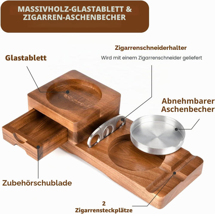 Scotte Zigarrenaschenbecher Untersetzer Whiskeyglas-Tablett & Holzaschenbecher mit Zigarrenschneider