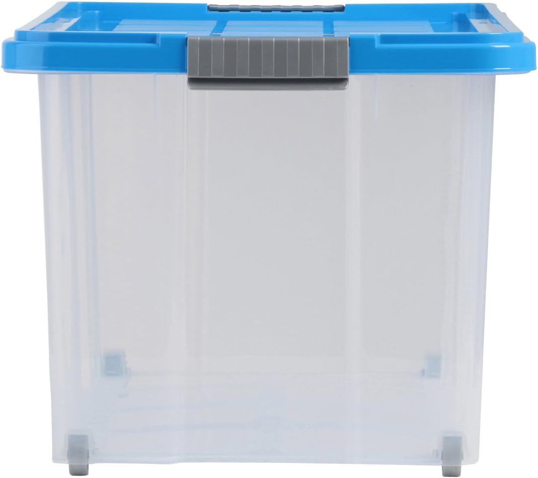 axentia Aufbewahrungsbox mit Rollen &amp; Deckel, Stapelbox aus Kunststoff 55 Liter, Eurobox transparent