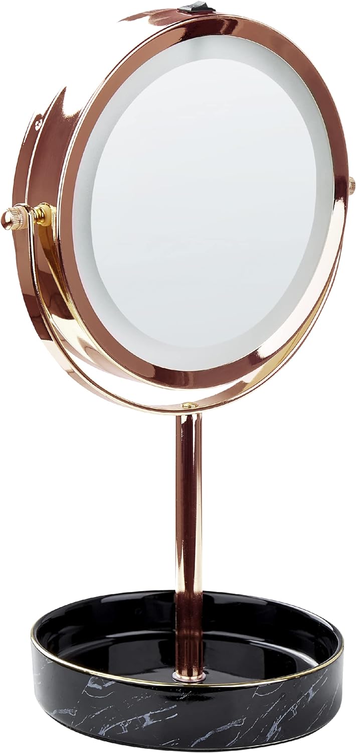 Kosmetikspiegel mit LED-Beleuchtung roségold/schwarz ø 26 cm doppelseitig Savoie