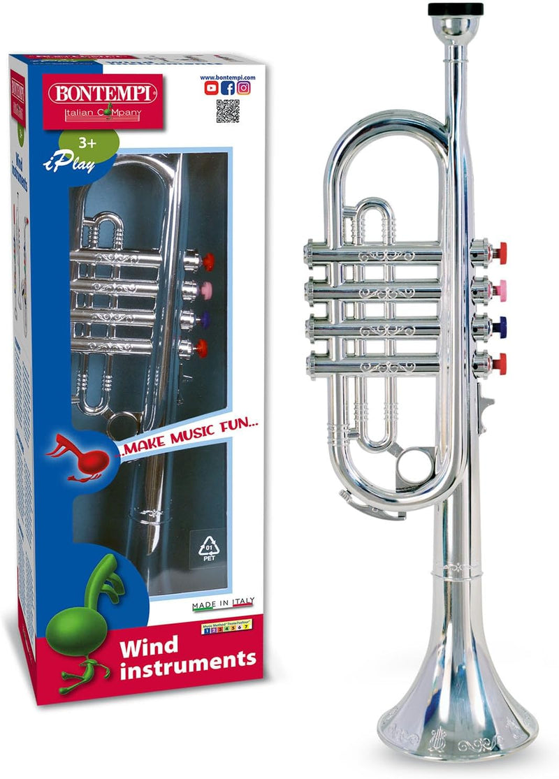 Bontempi 32 4231 Trompete mit 4 farbigen Tasten/Noten, Silber 42 cm, 42 cm