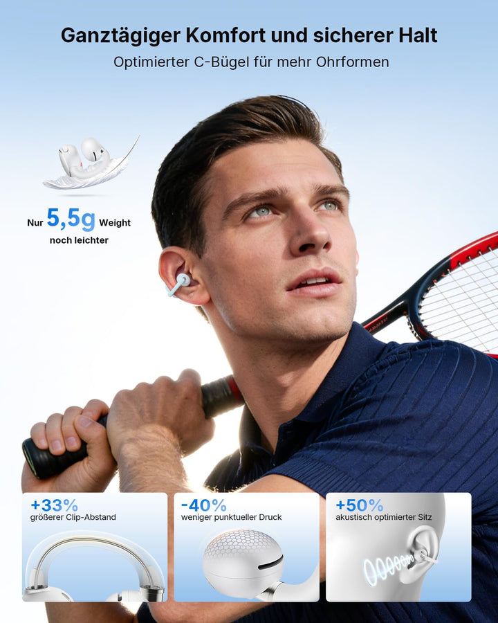 EarFun Clip 2 Open Ear Kopfhörer, Bluetooth Clip On Earbuds, Komfortabel und stabil, 12 mm Titanium-