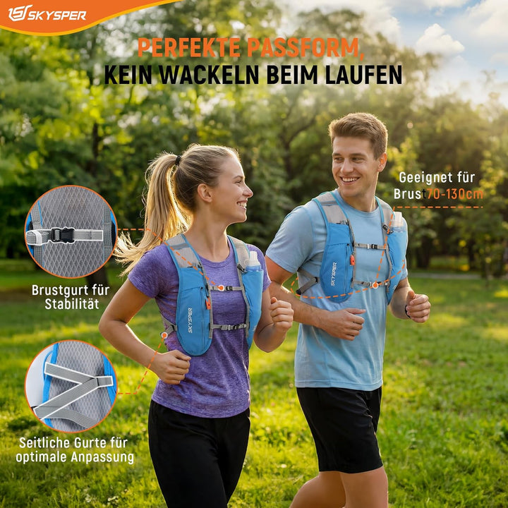 SKYSPER Laufweste Ultraleichter 5L, Trinkrucksack mit weichen Flaschen 500ml Laufrucksack Herren Dam