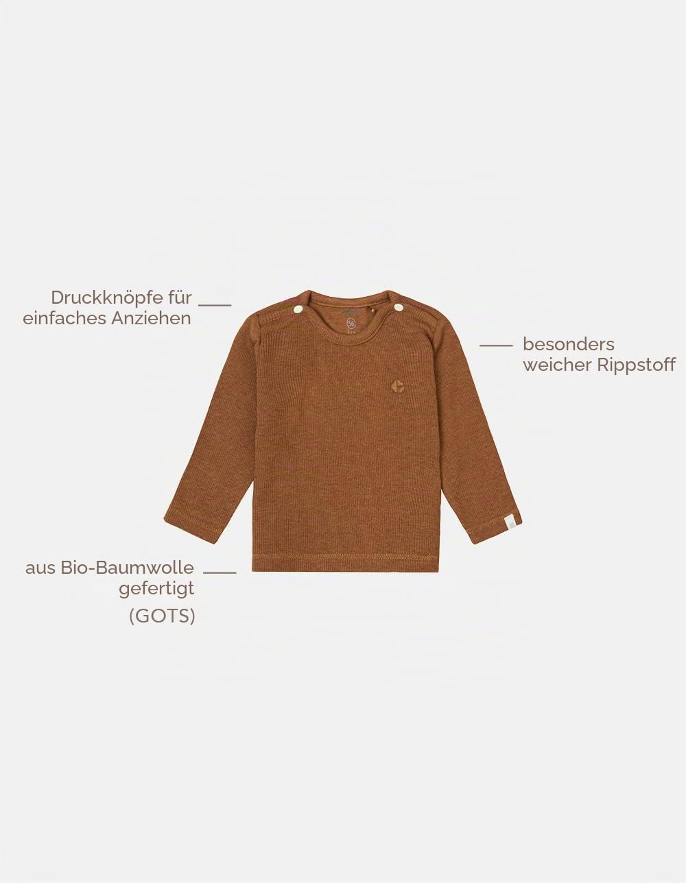 Noppies Unisex Baby U Tee Ls Rib Natal T-Shirt 56 Chipmunk Melange - N091, 56 Chipmunk Melange - N09