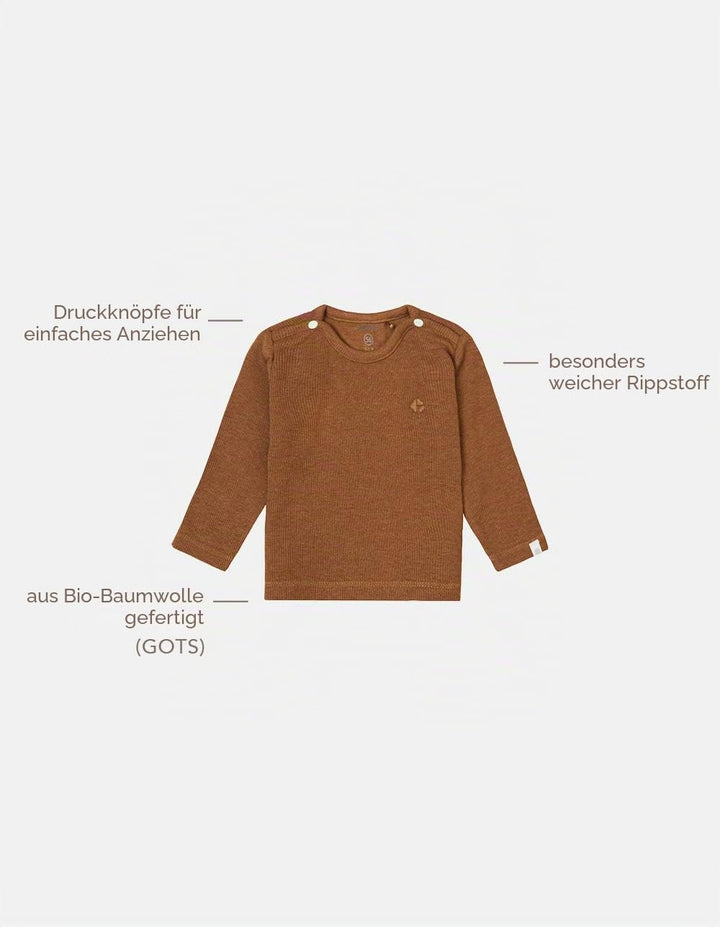 Noppies Unisex Baby U Tee Ls Rib Natal T-Shirt 56 Chipmunk Melange - N091, 56 Chipmunk Melange - N09