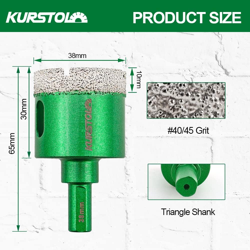 KURSTOL Diamantbohrer Fliesenbohrer - 2 Stück, 38 mm, trockene Diamant-Lochsägen-Set für Keramik, Ma