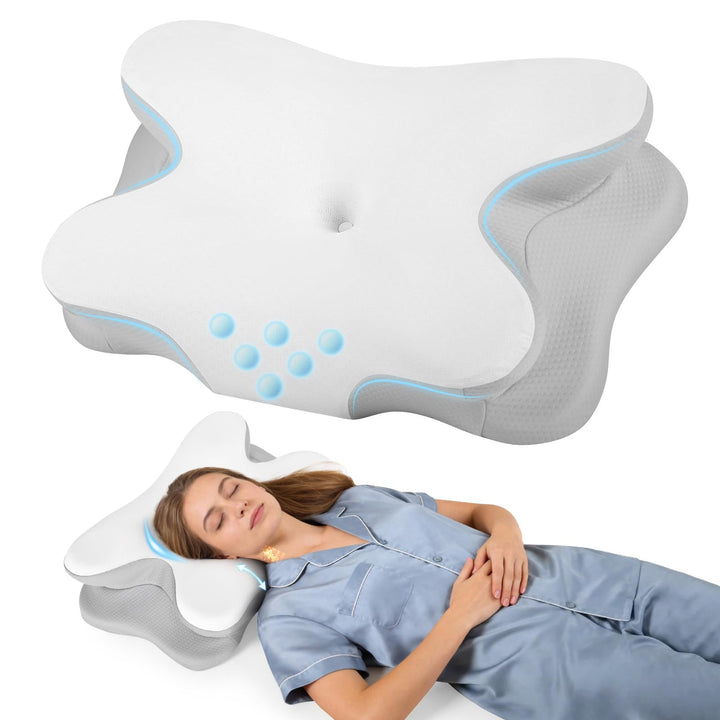 Nackenkissen - Orthopädisches Kopfkissen aus Memory Foam - Ergonomisches Kopfkissen gegen Nackenschm