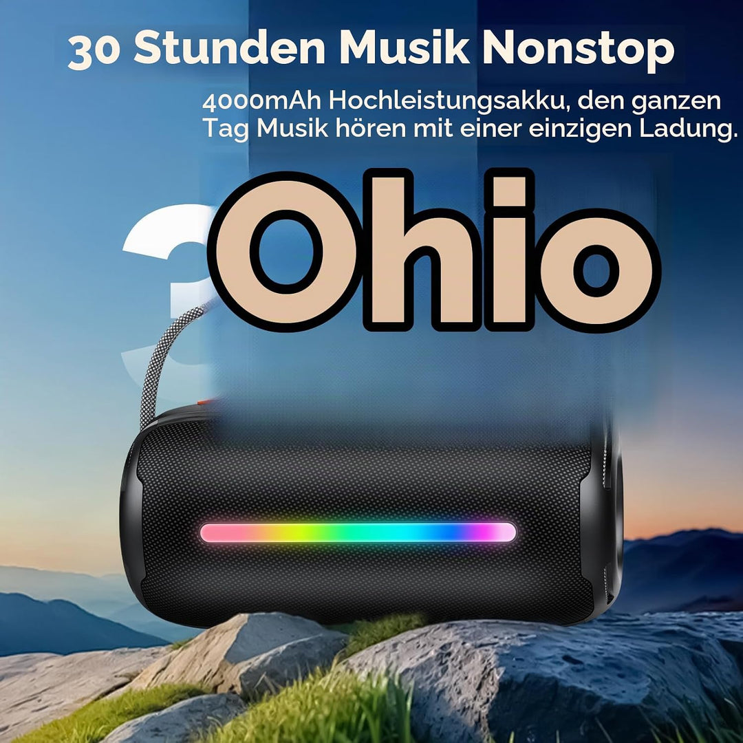 Tragbarer Bluetooth Lautsprecher mit Griff, 40W Leistungsstarker Musikbox mit Dualen Bass-Treibern,