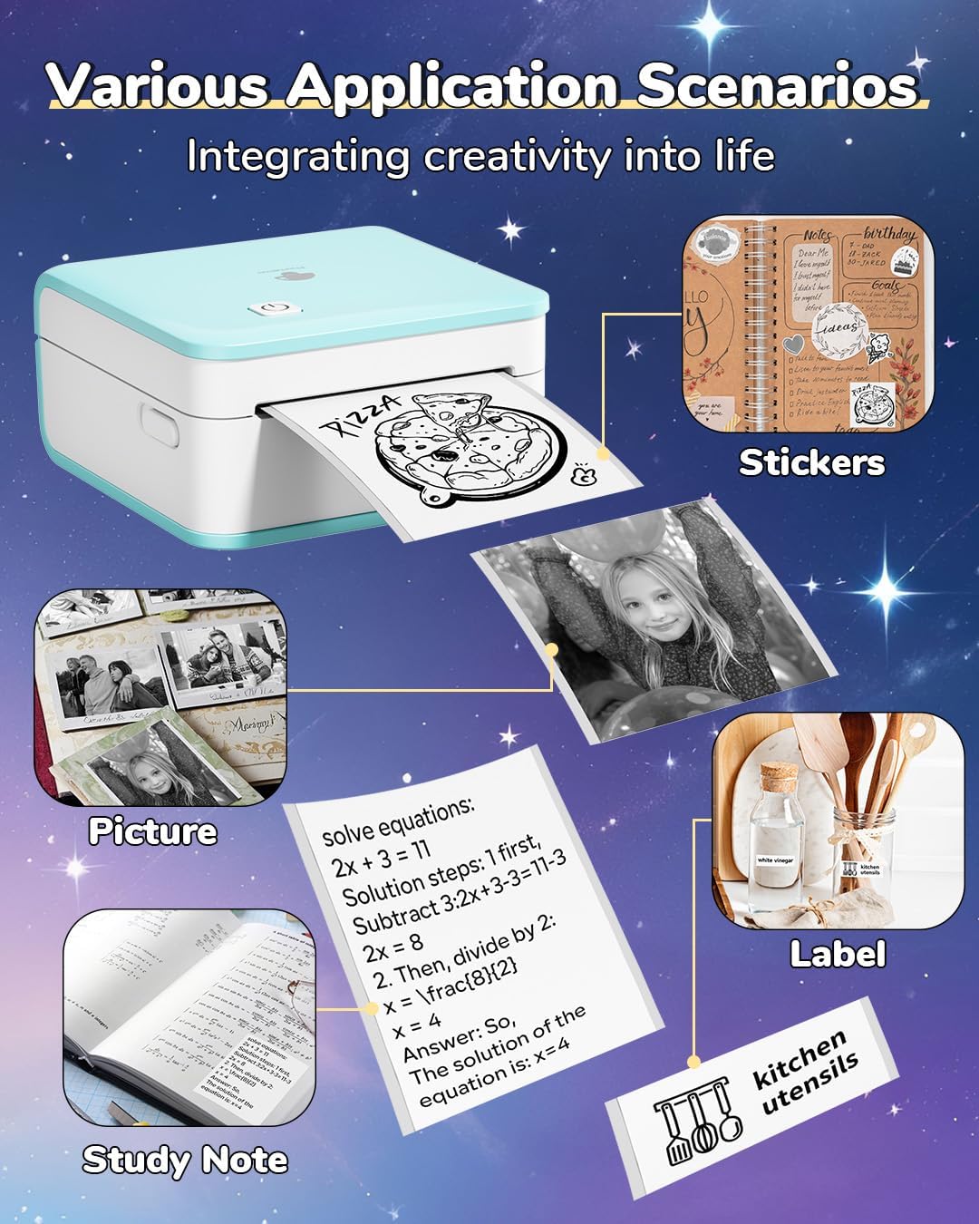Phomemo Mini Drucker Drucker für Smartphone, P2S Bluetooth Aufkleber Drucker für Lernen, Mini Tragba