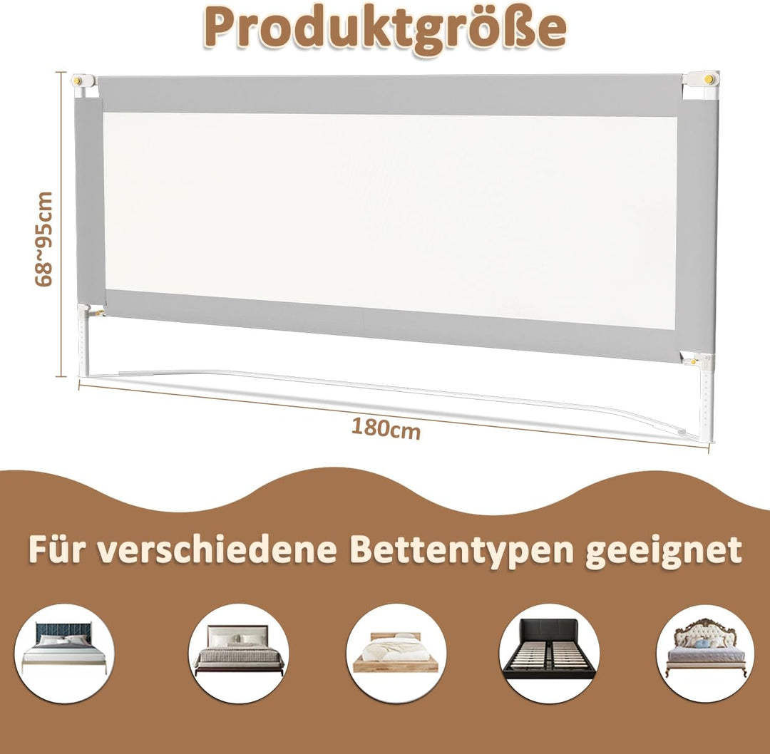 Eulenke Bettgitter Klappbar, 2x180cm und 1x150cm Bettgitter Rausfallschutz, Bettschutzgitter für Kin
