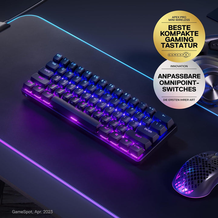 SteelSeries Apex Pro Mini Wireless HyperMagnetic Gaming-Tastatur – Die weltweit schnellste Tastatur