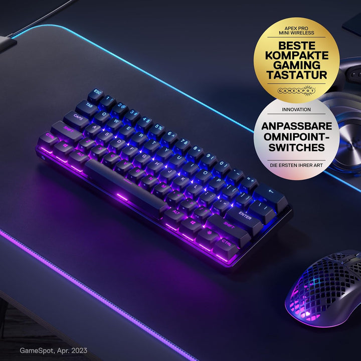 SteelSeries Apex Pro Mini Wireless HyperMagnetic Gaming-Tastatur – Die weltweit schnellste Tastatur