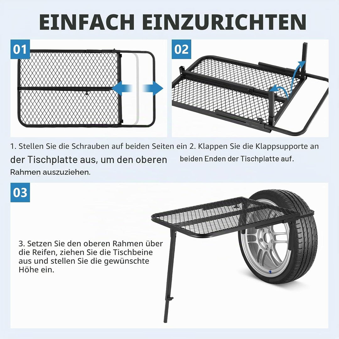 MXBAOHENG Autoreifen-Tisch Camping 68 * 50 cm Tragbares Autoreifen Picknick Höhenverstellbarer 60-90