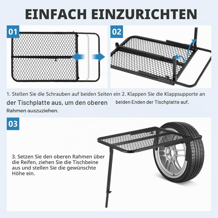 MXBAOHENG Autoreifen-Tisch Camping 68 * 50 cm Tragbares Autoreifen Picknick Höhenverstellbarer 60-90