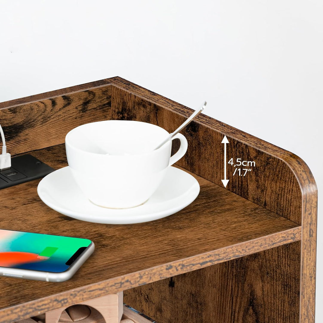 HOOBRO Nachttisch, Beistelltisch mit Ladestation, Nachtschrank mit 2 AC-Anschlüssen, 2 USB-Anschlüss