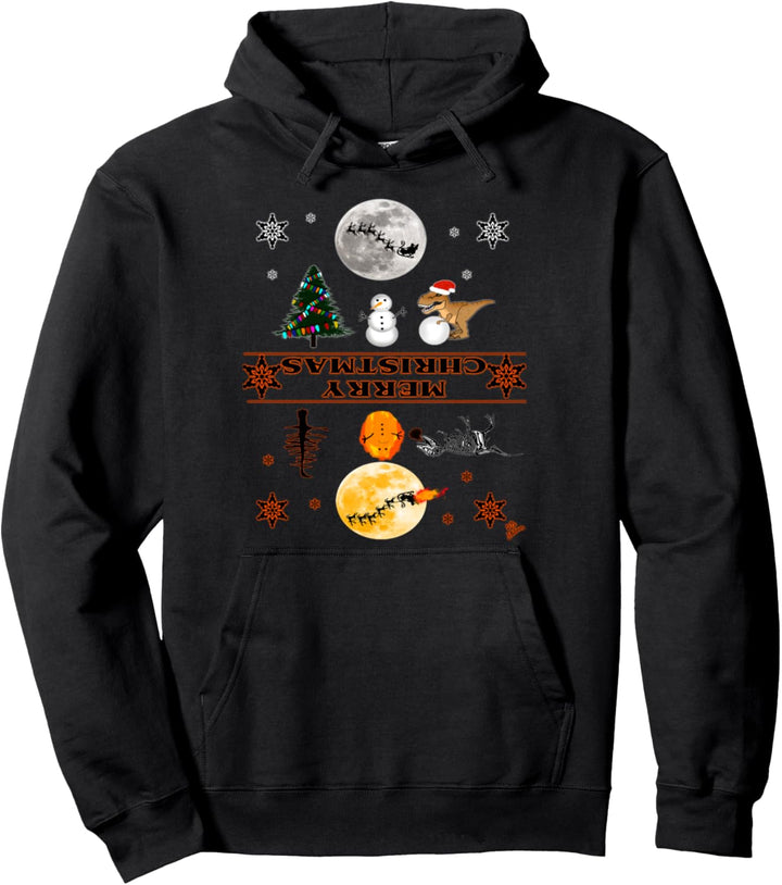 Lustige Weihnachtsbeleuchtung T-Rex – Schneemann – Weihnachtsmann Pullover Hoodie