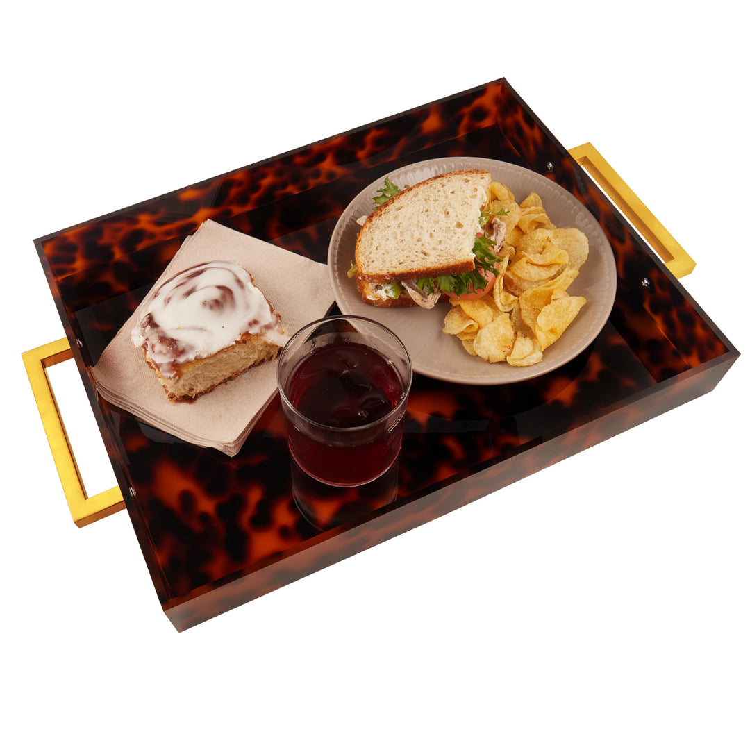 Acryl Serviertablett, goldene Griffe, 40,6 x 30,5 x 5,1 cm dekoratives Tablett für Tisch, Lebensmitt
