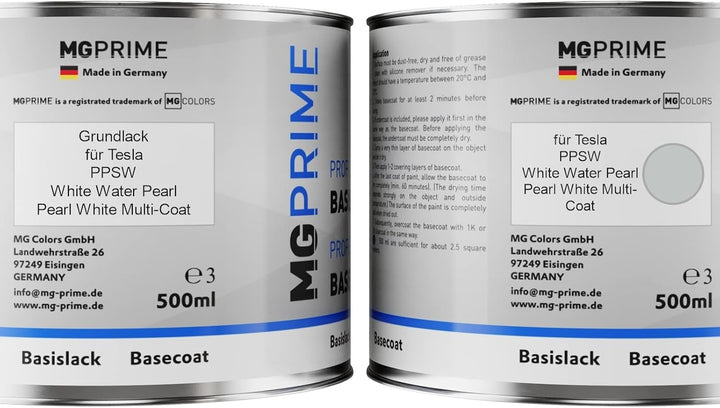 MG PRIME Autolack Dose Set für Tesla PPSW White Water Pearl/Pearl White Multi-Coat Grundlack Basisla