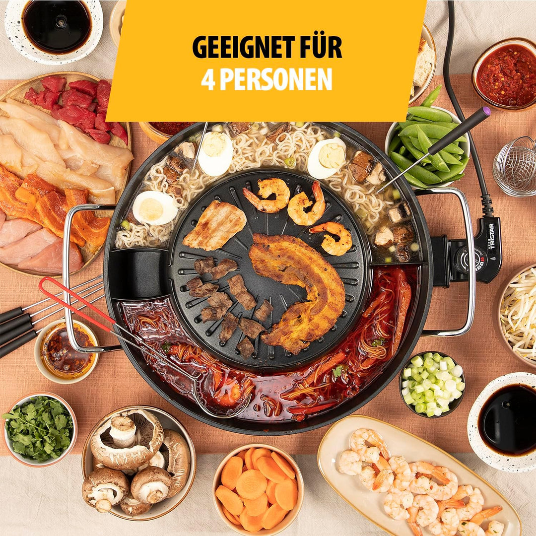 Tristar Koreanischer Grill & Hot Pot – 36 cm ⌀ – 3 L Fassungsvermögen – 4 Personen – 220 °C – Schwar