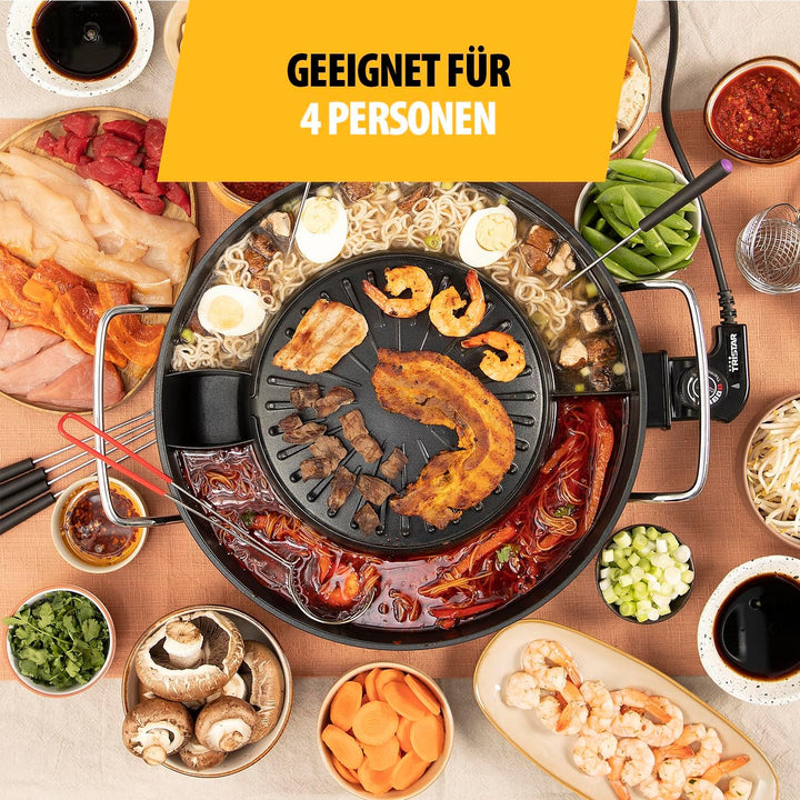 Tristar Koreanischer Grill & Hot Pot – 36 cm ⌀ – 3 L Fassungsvermögen – 4 Personen – 220 °C – Schwar