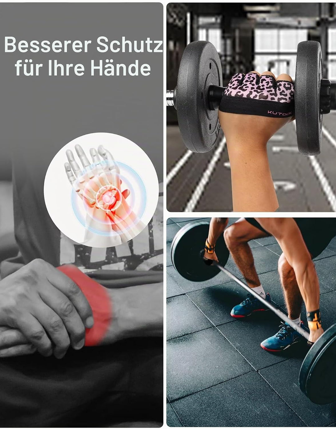 KUTOOK Mini Fitnesshandschuhe Herren/Damen 3mm XRD Gepolstert rutschfeste Halb Handschuhe für Gym Pu
