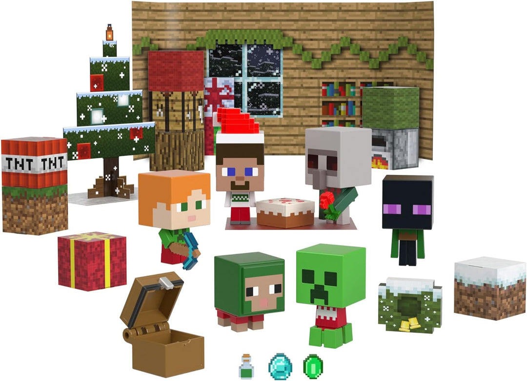 MINECRAFT Mob Heads Adventskalender - 24 Überraschungen mit Steve, Mobs und Zubehör im verpixelten L