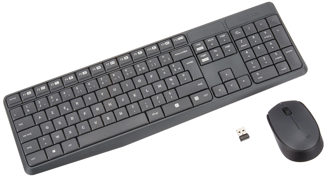 Logitech MK235 Kabelloses Set mit Tastatur und Maus für Windows, Französisches AZERTY-Layout - Grau
