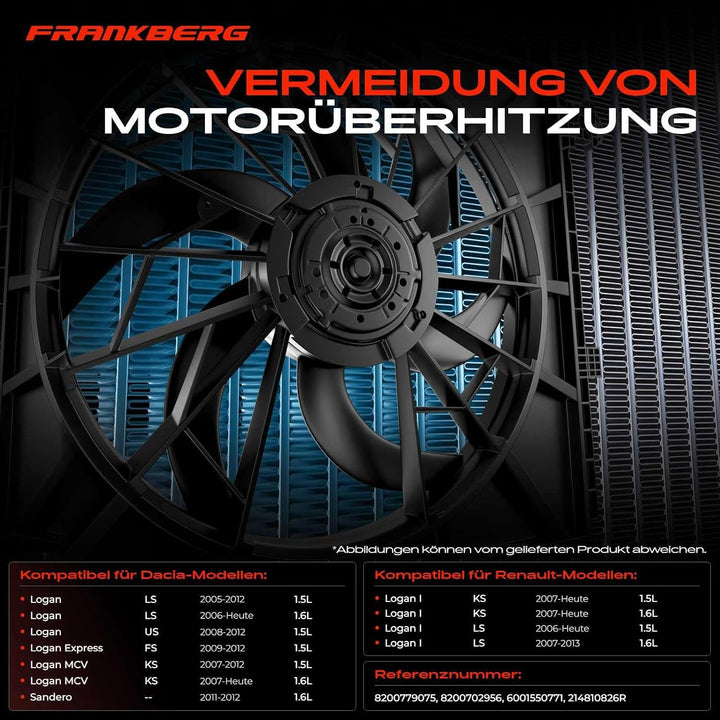 Frankberg Lüfter Motorkühlung Kühlerlüfter 295mm Kompatibel mit Logan LS 1.5L 2005-2012 Logan MCV KS