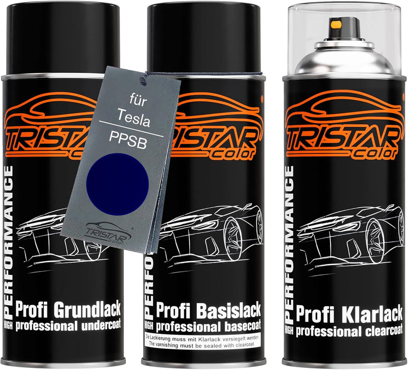 TRISTARcolor Autolack Spraydosen Set für Tesla PPSB Ocean Blue Perl Metallic Grundlack Basislack Kla