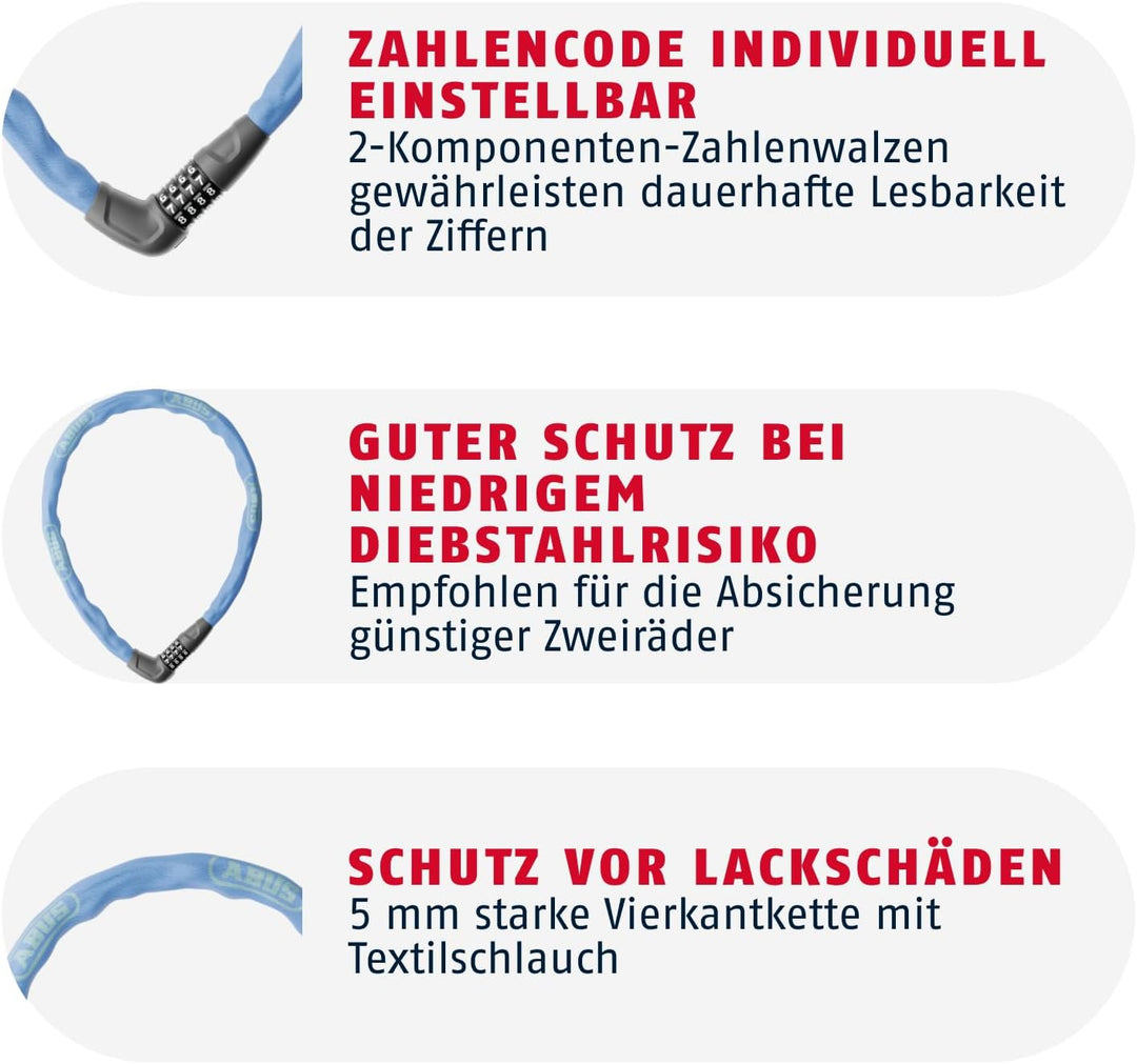 ABUS Kettenschloss Steel-O-Chain 5805C – Zahlenschloss aus 5 mm starken Stahlkette – ABUS-Sicherheit