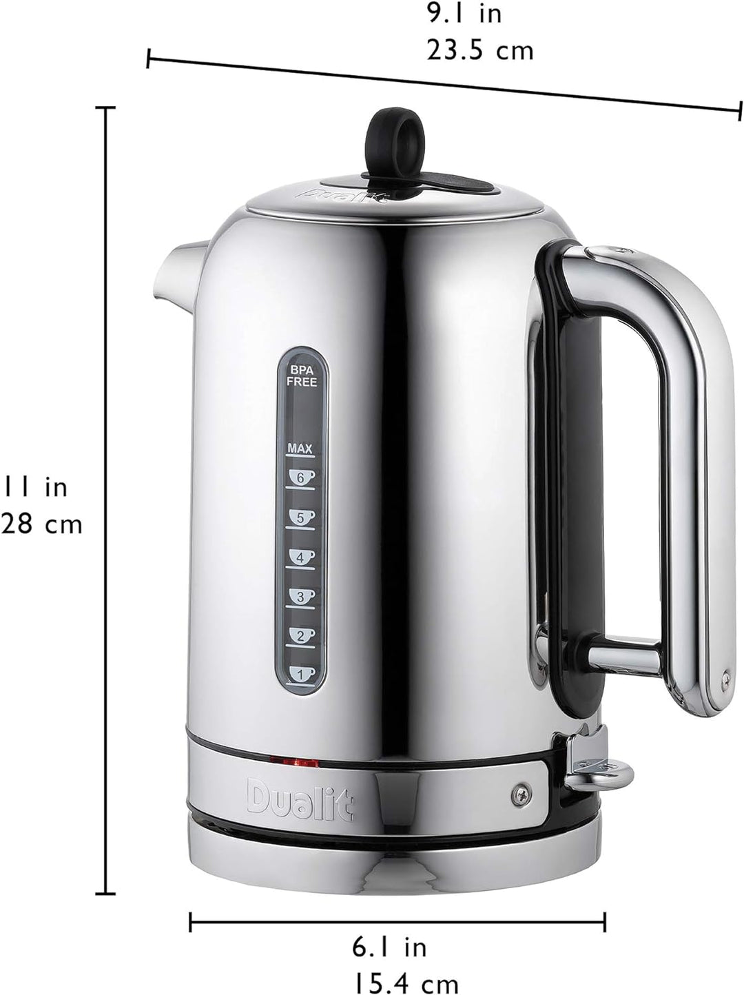 Dualit Classic Wasserkocher – Wasserkocher Design Edelstahl Hochglanz mit Schwarzem Rand –Schnellauf