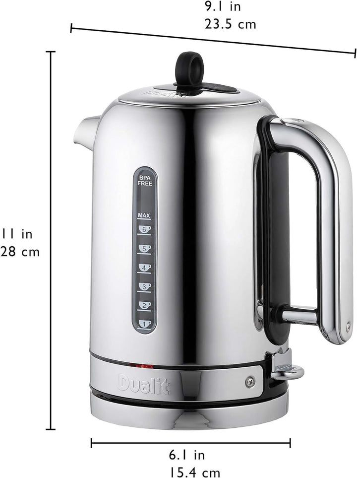 Dualit Classic Wasserkocher – Wasserkocher Design Edelstahl Hochglanz mit Schwarzem Rand –Schnellauf