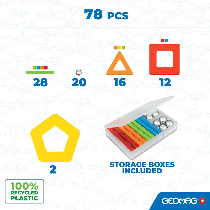 Geomag - Supercolor Magnetic Constructions for Kids, Magnetic Toy Green, Collection 100% Recycled Pl