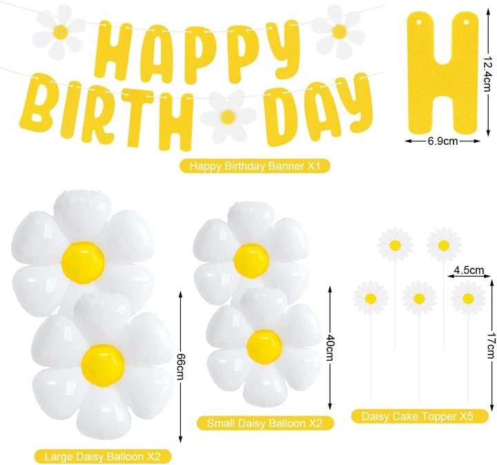 Gänseblümchen Geburtstag Luftballons Set, XXL Gänseblümchen Folienballons mit Happy Birthday Girland