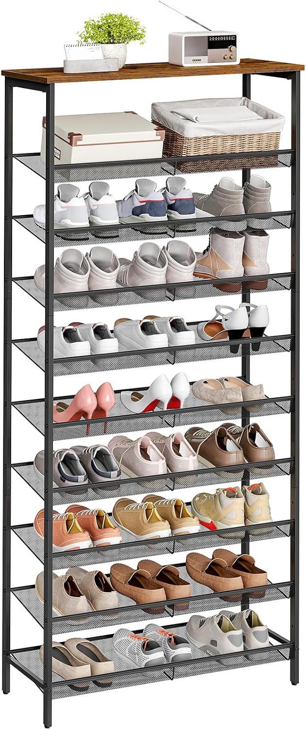 HOOBRO Schuhregal, 10-stöckige hoch Schuhablage, grosser Schuhschrank, für 27-36 Paar Schuhe, mit fl