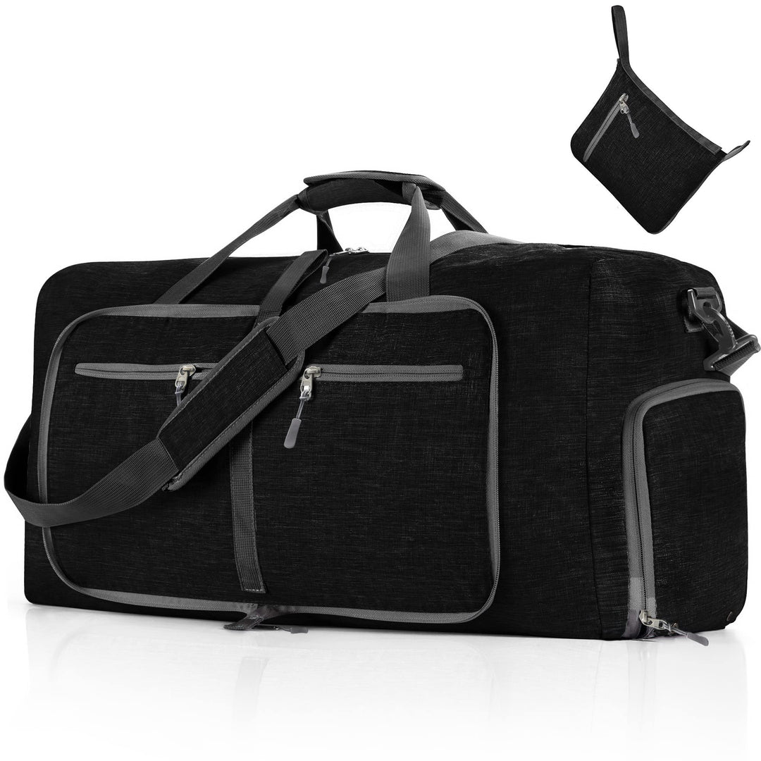 Vomgomfom 115L Reisetasche mit Schuhfach, Grosse Falttasche für Camping, Reisen, Fitness, Schwarz A