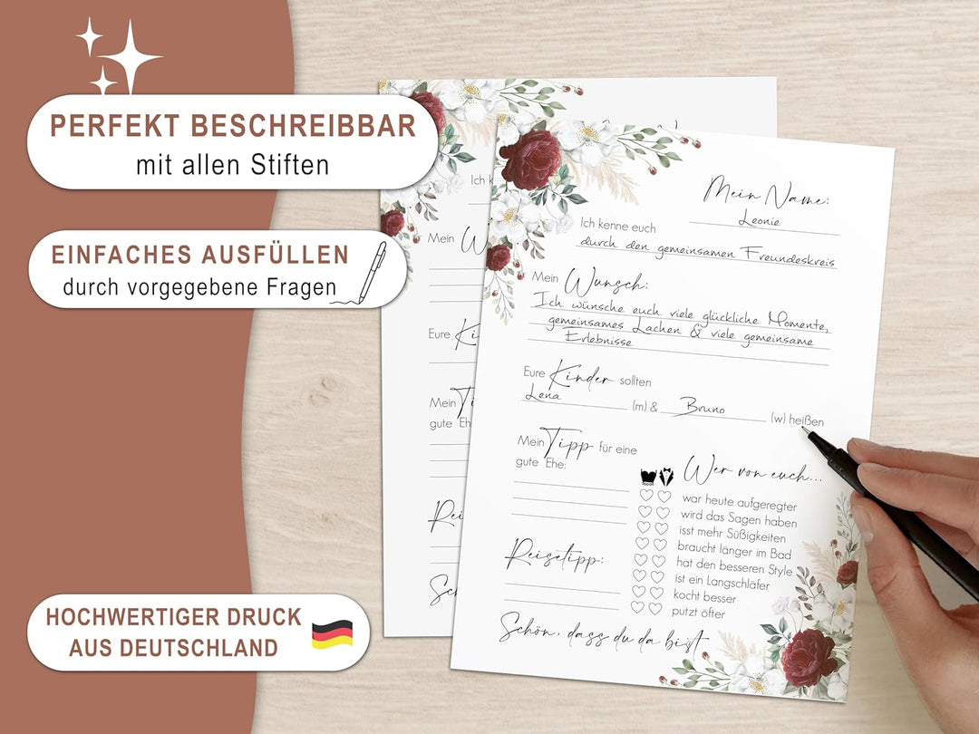 50 Gästekarten Hochzeit - Gästekarten Hochzeit zum ausfüllen - Gästebuchkarten für Hochzeit - Gästeb