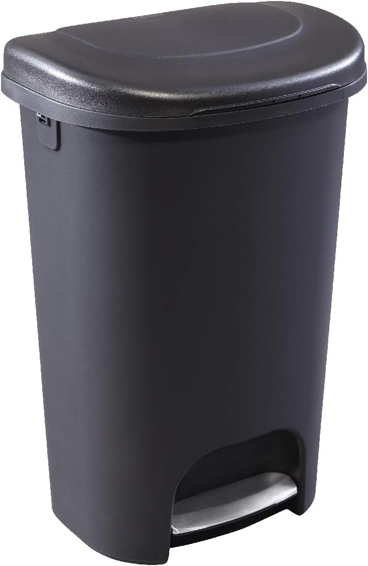 Rubbermaid Classic 13G Mülleimer mit Edelstahlpedal, Schwarz schwarz Premium Step-On, schwarz Premiu