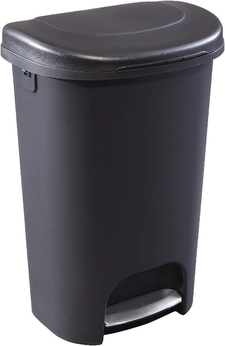 Rubbermaid Classic 13G Mülleimer mit Edelstahlpedal, Schwarz schwarz Premium Step-On, schwarz Premiu