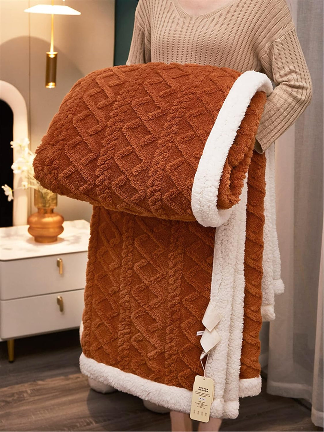 Flauschige Sherpa Kuscheldecke - hochwertige Schafdecke, super weiche Fleecedecke als Sofadecke, Tag