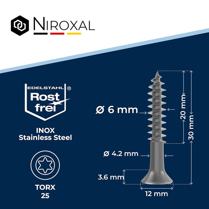 Holzschrauben Torx Schrauben 6x30 Edelstahl V2A rostfrei Spanplattenschrauben für Holz Teilgewinde 6