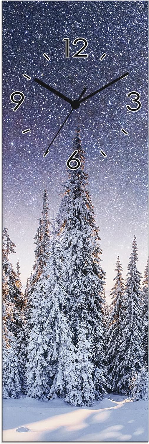 ARTLAND Wanduhr ohne Tickgeräusche Glas Quarzuhr 20x60 cm Rechteckig Lautlos Winterlandschaft Wald A