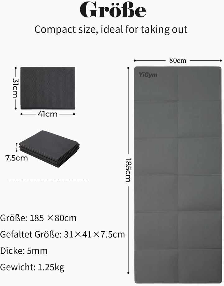 Faltbare Yogamatte TPE+PU Doppelseitige Tragbare Reisematte | Klappbar, Rutschfeste, Tragbare, für S