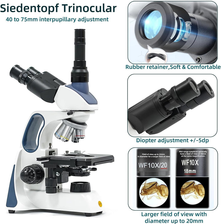 Swift SW400 Compound-Trinokular-Labor-Mikroskop, Unendliches optisches System, 40X-2500X Vergrösseru
