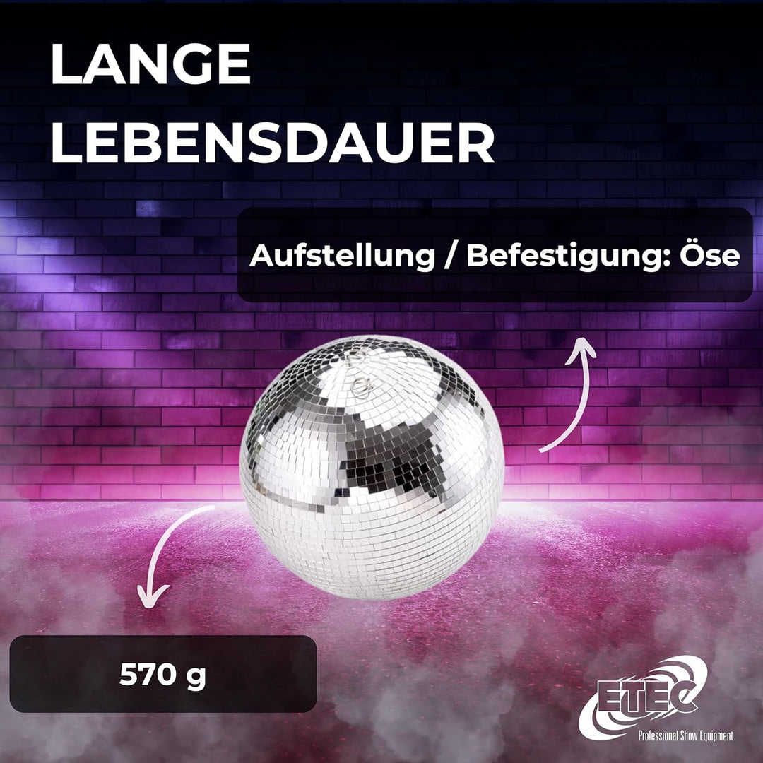 ETEC Spiegelkugel 20cm Mirrorball Disco Kugel Party Effekt DJ Club Lichteffekt