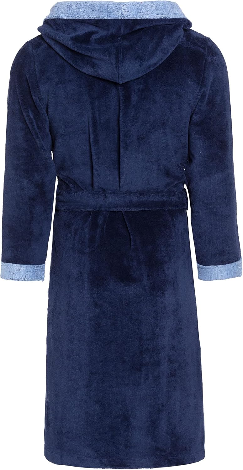 REVISE Herren Bademantel RE-855 - mit Bambus faser - mit Kapuze - Saunamantel S Dunkelblau mit Blau