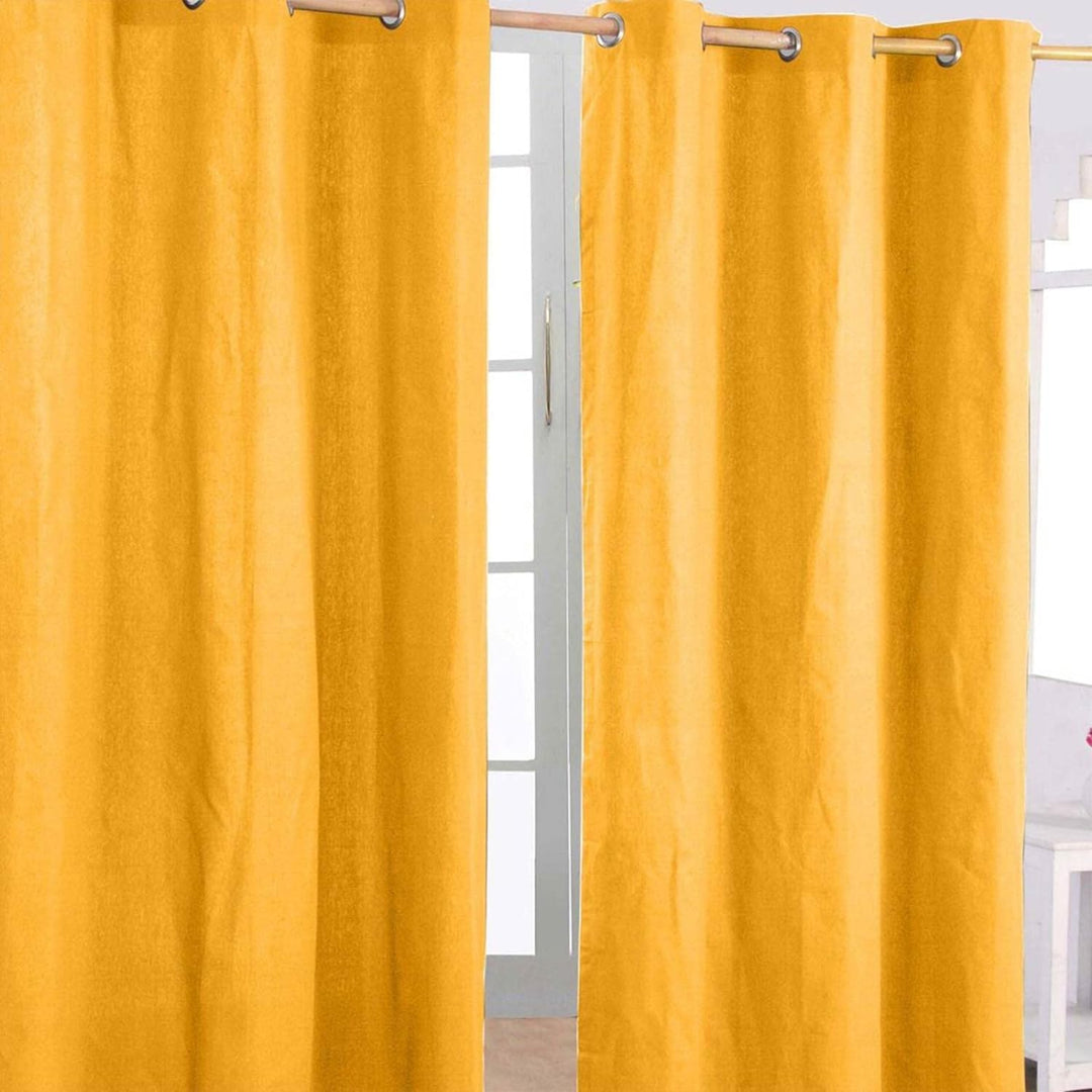 Homescapes 2er Set eifarbige Ösen Gardinen je B117 x L137 cm aus 100% Baumwolle, blickdichte Vorhäng