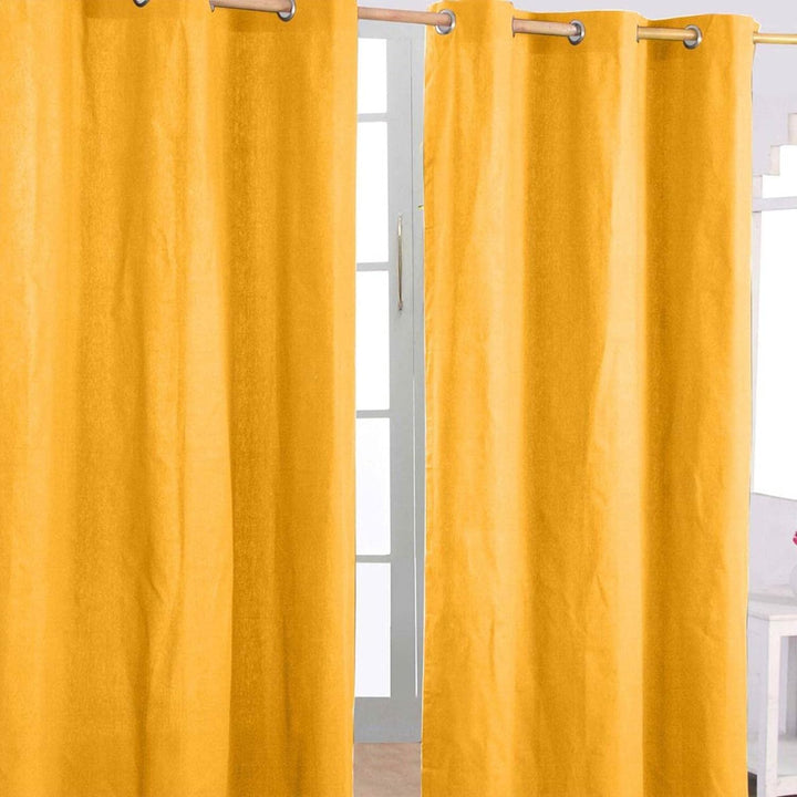 Homescapes 2er Set eifarbige Ösen Gardinen je B117 x L137 cm aus 100% Baumwolle, blickdichte Vorhäng