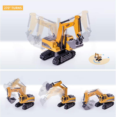 Highttoy Ferngesteuerter Bagger, 6 Kanal RC Bagger für Jungen Bagger Traktor Spielzeug mit Lichtern