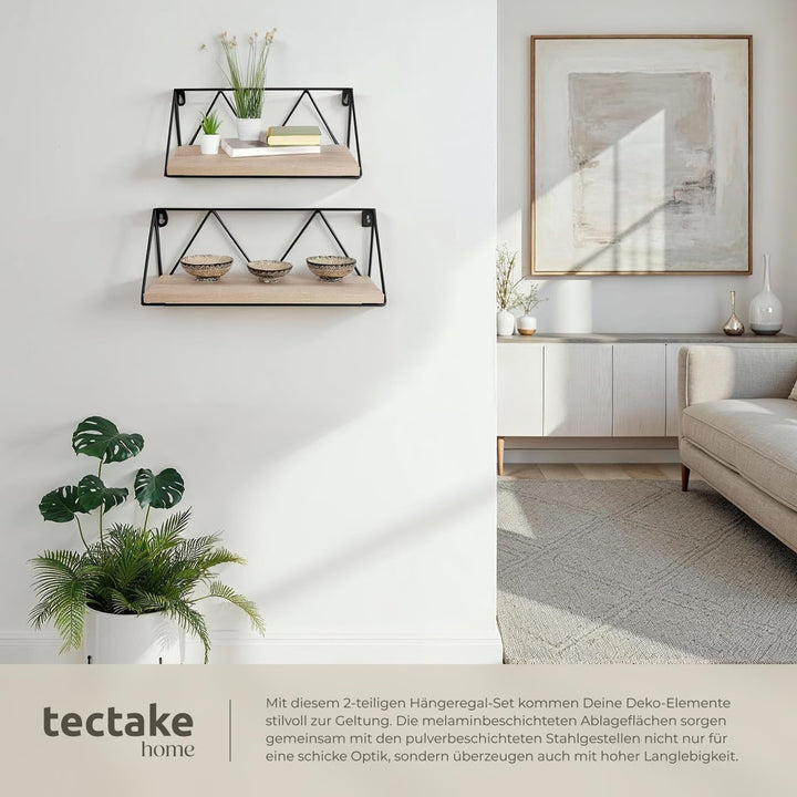 tectake® Industrial Wandregal Holz, 2er Set Regal Wand, Regale, Hängeregal, für Deko Wohnzimmer, Sch